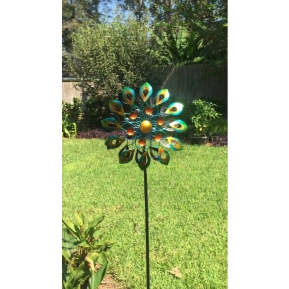 Kinetic Wind Spinners with Garden Stake, Metal Windmill Garden Decorations
